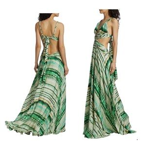 BNWT Alexis Siena Printed Open-Back Gown in Emerald size Small